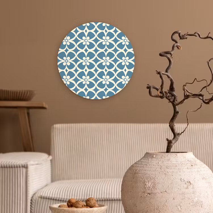 Patroon - Symmetrisch - Blauw Wandcirkel kunststof plaat 5mm dik klein 188 -sfeer1