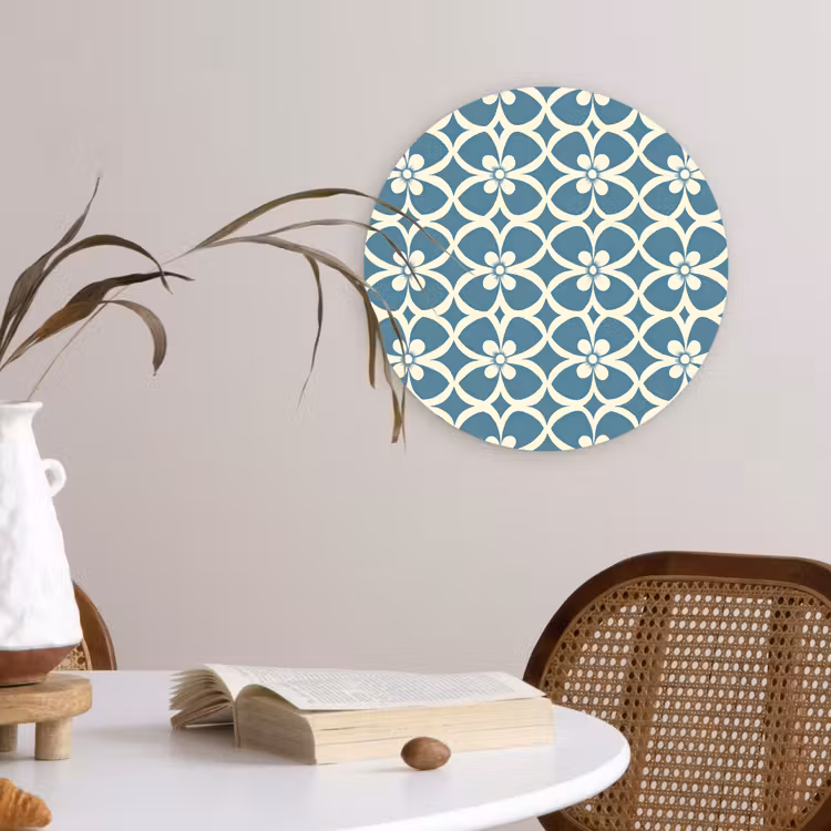 Patroon - Symmetrisch - Blauw Wandcirkel kunststof plaat 5mm dik klein 188 -sfeer4