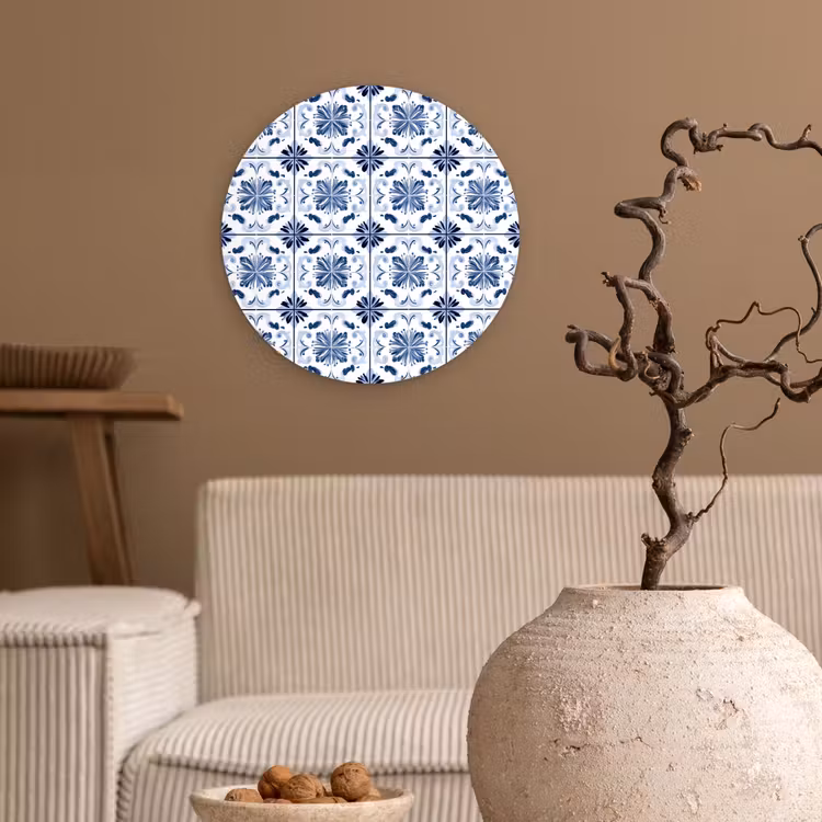 Patroon - Tegel - Blauw Wandcirkel kunststof plaat 5mm dik klein 188 -sfeer1