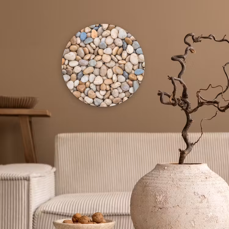 Kiezelstenen - Natuur - Textuur - Beige - Grijs Wandcirkel kunststof plaat 5mm dik klein -sfeer1