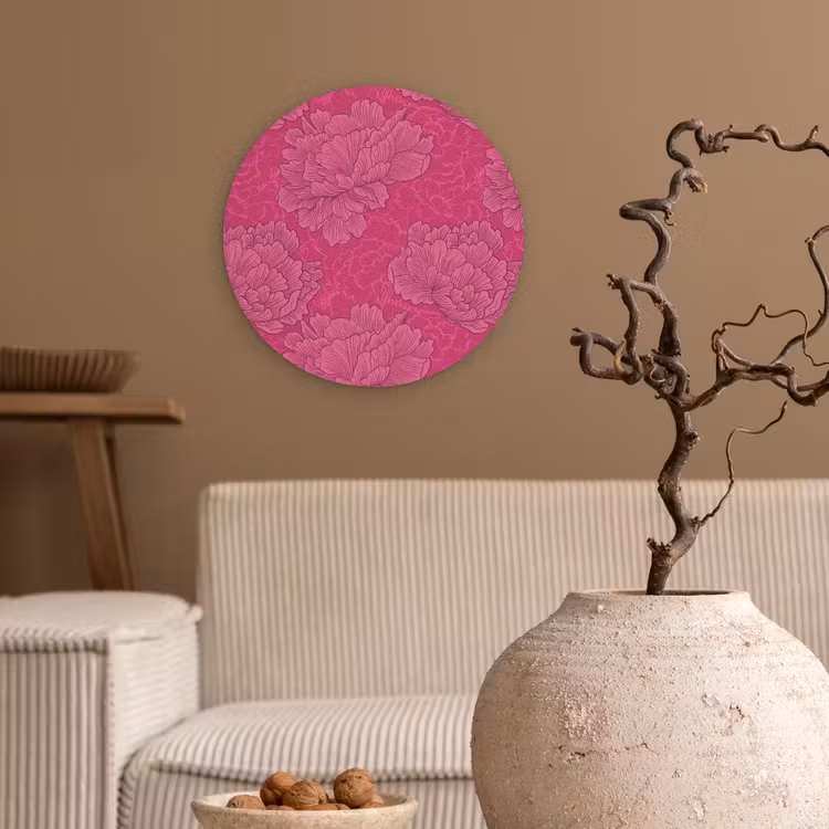 Pioenrozen - Energiek - Roze Wandcirkel kunststof plaat 5mm dik klein 188 -sfeer1