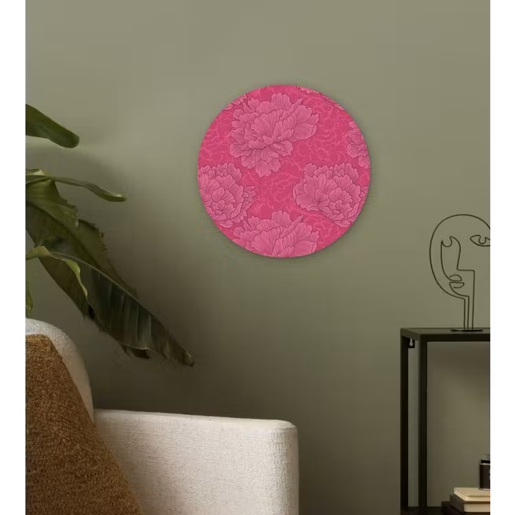 Pioenrozen - Energiek - Roze Wandcirkel kunststof plaat 5mm dik klein 188 -sfeer3
