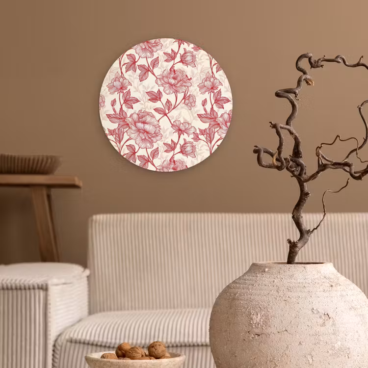 Pioenrozen - Modern -  Rood Wandcirkel kunststof plaat 5mm dik klein 188 -sfeer1