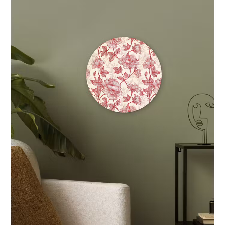 Pioenrozen - Modern -  Rood Wandcirkel kunststof plaat 5mm dik klein 188 -sfeer3