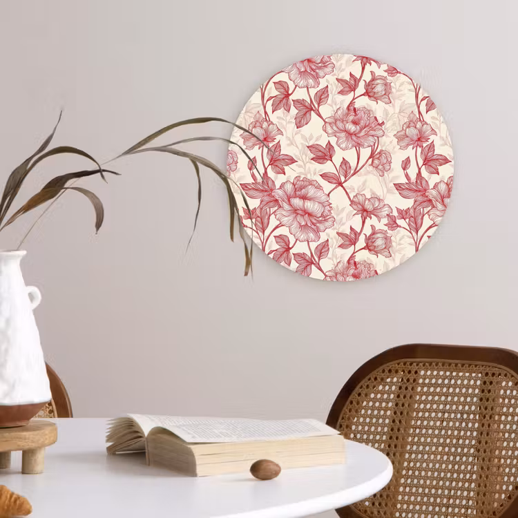 Pioenrozen - Modern -  Rood Wandcirkel kunststof plaat 5mm dik klein 188 -sfeer4