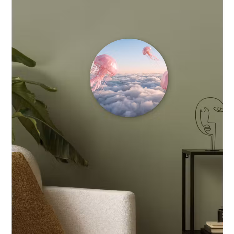 round wall art - Pink Animal - Clouds - Roze dier - Wolken Wandcirkel kunststof plaat 5mm dik klein