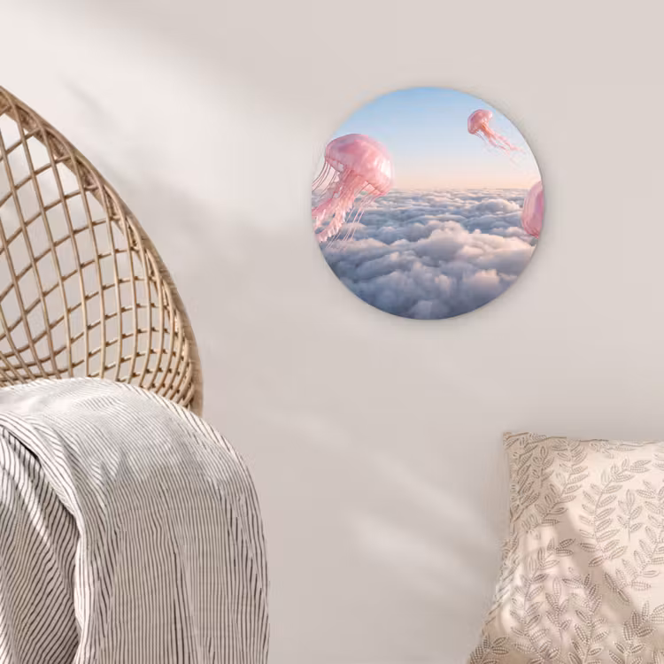 round wall art - Pink Animal - Clouds - Roze dier - Wolken Wandcirkel kunststof plaat 5mm dik klein