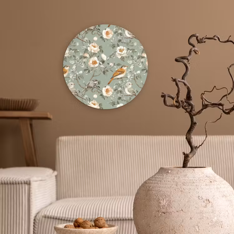 Roze - Vogels - Kleurrijk Wandcirkel kunststof plaat 5mm dik klein 188 -sfeer1