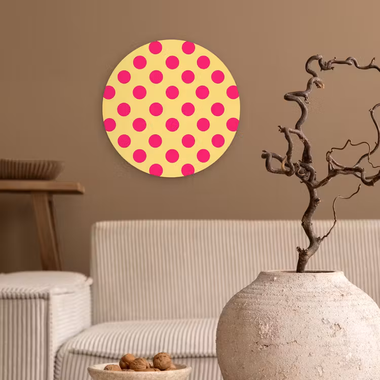 Roze - Stippen - Geel Wandcirkel kunststof plaat 5mm dik klein 188 -sfeer1
