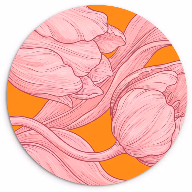 round wall art - Pink Flowers - Modern - Roze bloemen - Modern Wandcirkel kunststof plaat 5mm dik klein