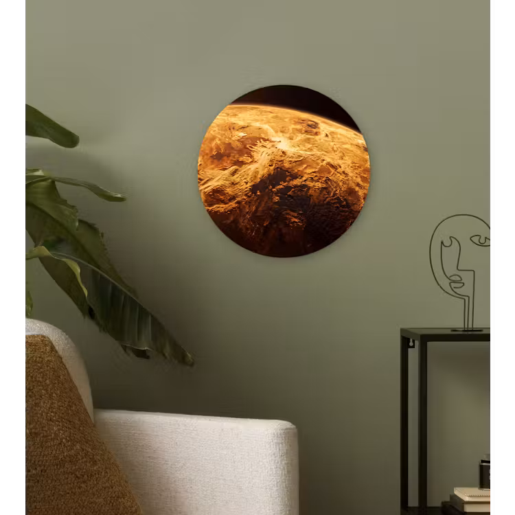round wall art - Planet - Space - Orange - Planeet - Ruimte - Oranje Wandcirkel kunststof plaat 5mm dik klein