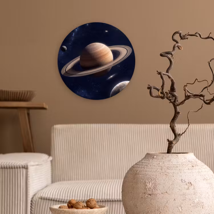 Planeten - Saturnus - Ruimte Wandcirkel kunststof plaat 5mm dik klein -sfeer1