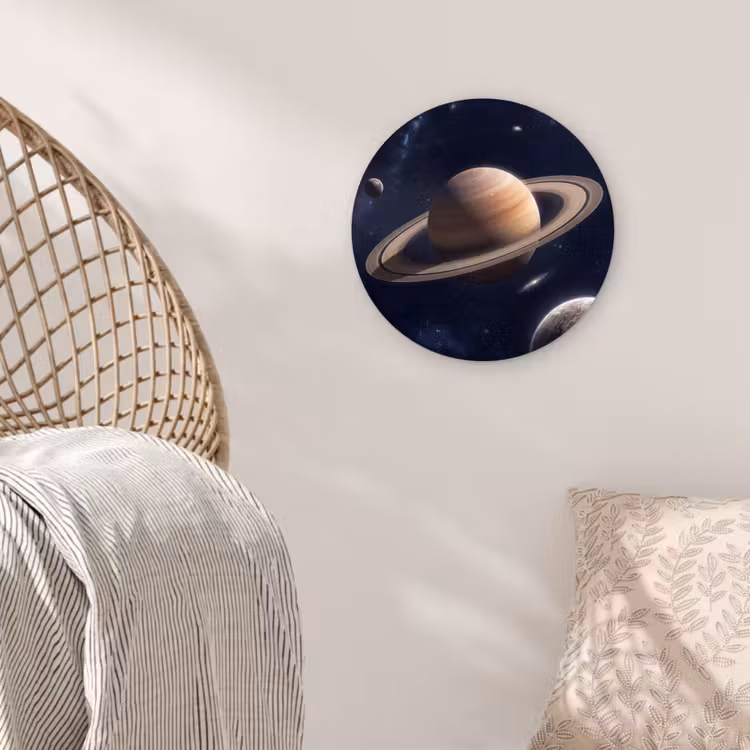 Planeten - Saturnus - Ruimte Wandcirkel kunststof plaat 5mm dik klein -sfeer5