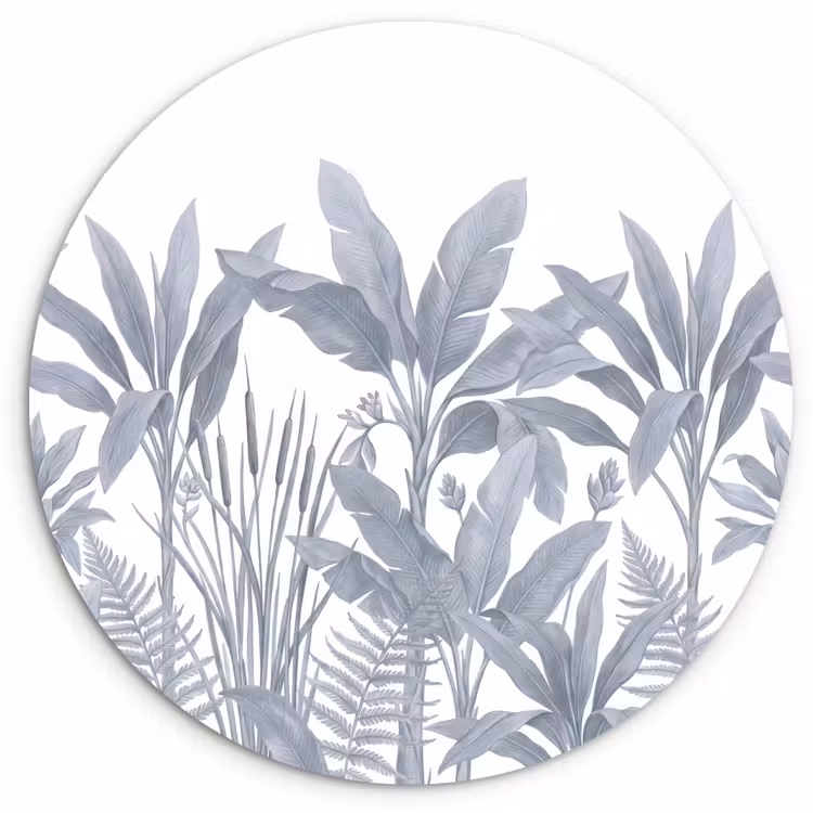 Planten - Bladeren - Natuur - Grijs Wandcirkel kunststof plaat 5mm dik klein -3d