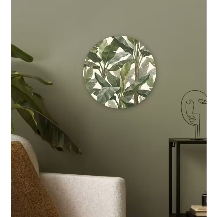 Planten - Bladeren - Tropisch - Groen Wandcirkel kunststof plaat 5mm dik klein -sfeer3