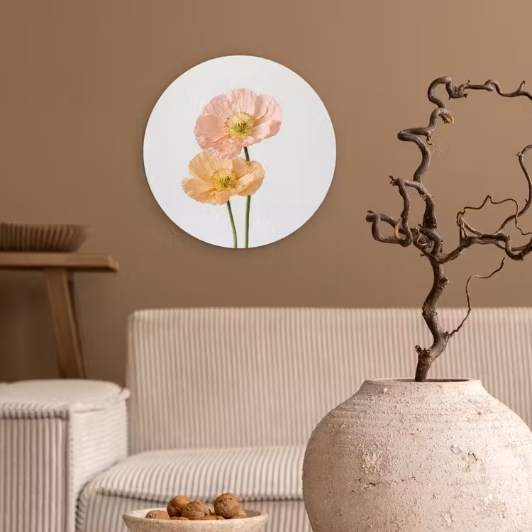 Papavers - Botanisch - Roze Wandcirkel kunststof plaat 5mm dik klein -sfeer1