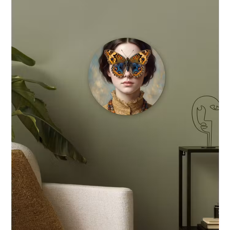 Portret - Vlinder - Kleurrijk Wandcirkel kunststof plaat 5mm dik klein -sfeer3