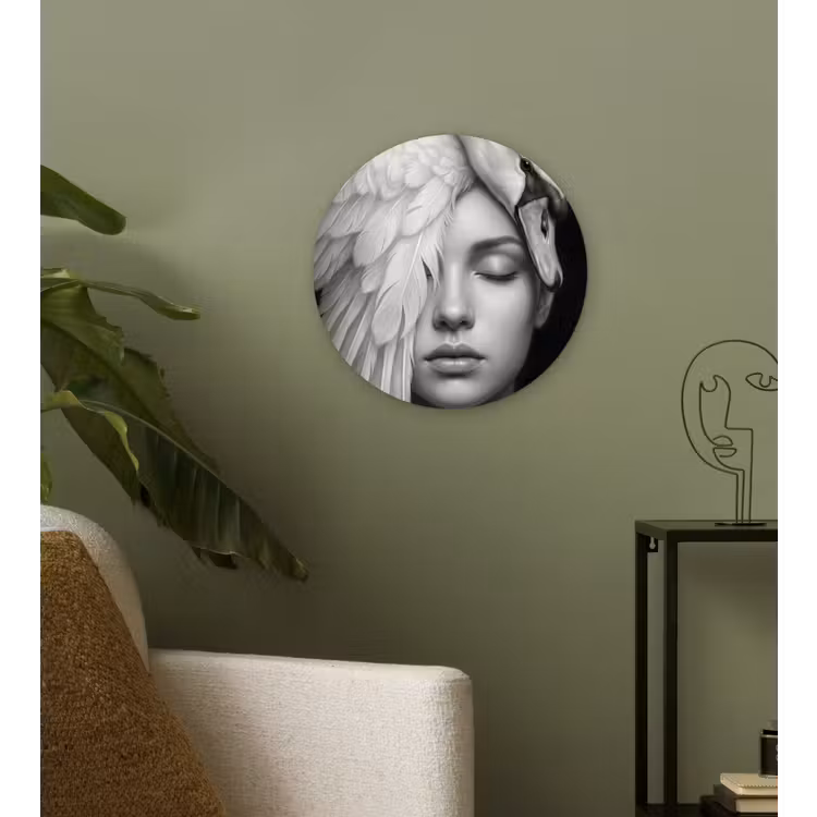 Portret - Zwaan - Zwart - Wit Wandcirkel kunststof plaat 5mm dik klein -sfeer3