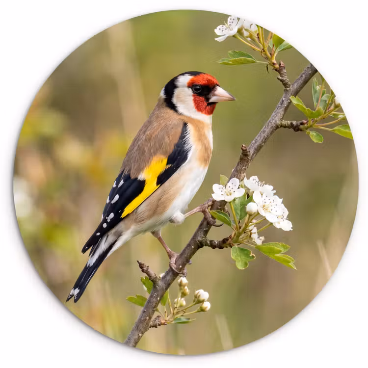 Putter - Bloesem - Lente - Natuur - Kleurrijk Wandcirkel kunststof plaat 5mm dik klein -3d