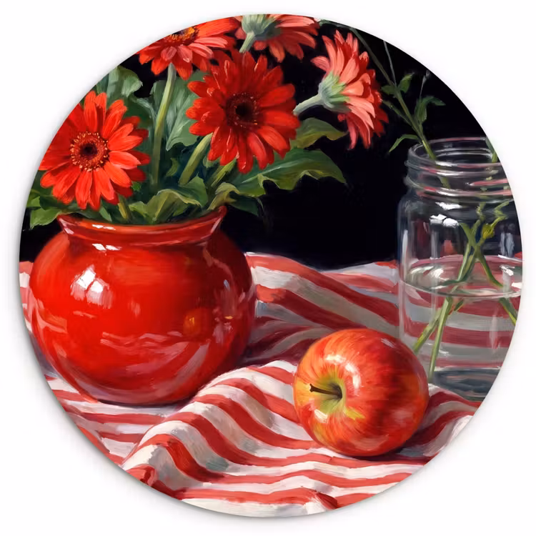 round wall art - Red Flowers - Vase - Rode bloemen - Vaas Wandcirkel kunststof plaat 5mm dik klein