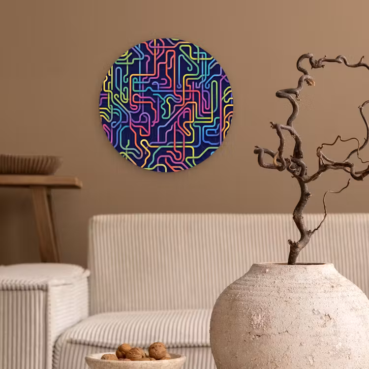 Retro - Abstract - Neon Wandcirkel kunststof plaat 5mm dik klein -sfeer1