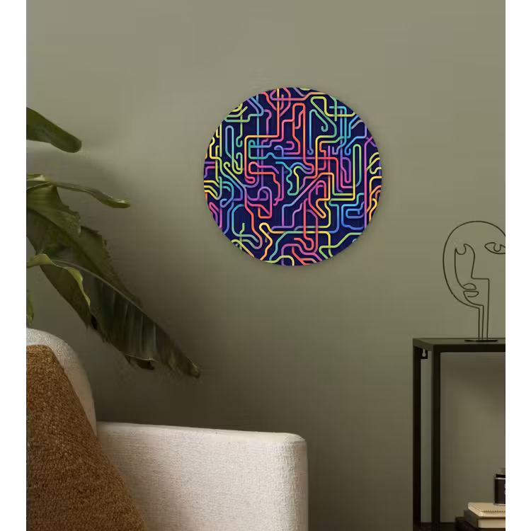 Retro - Abstract - Neon Wandcirkel kunststof plaat 5mm dik klein -sfeer3