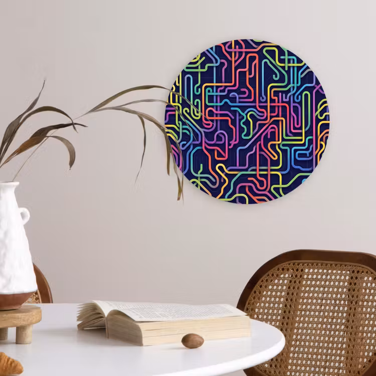 Retro - Abstract - Neon Wandcirkel kunststof plaat 5mm dik klein -sfeer4