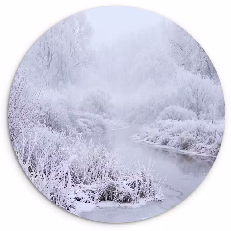 Rivier - Sneeuw - Bos - Winter - Schilderachtig Wandcirkel kunststof plaat 5mm dik klein -3d