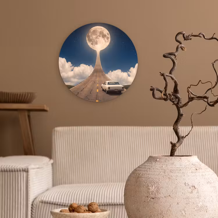 round wall art - Road - Moon - Night - Weg - Maan - Nacht Wandcirkel kunststof plaat 5mm dik klein