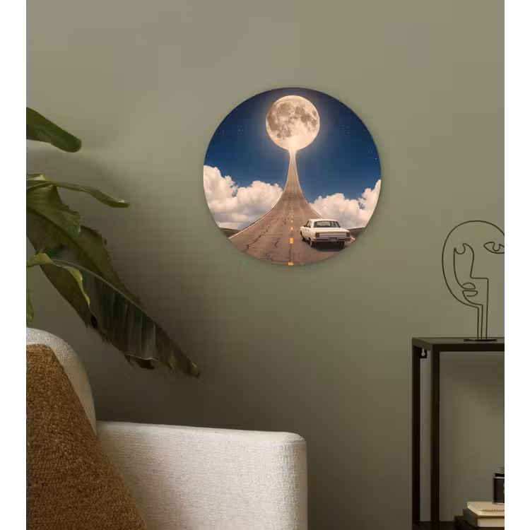 round wall art - Road - Moon - Night - Weg - Maan - Nacht Wandcirkel kunststof plaat 5mm dik klein