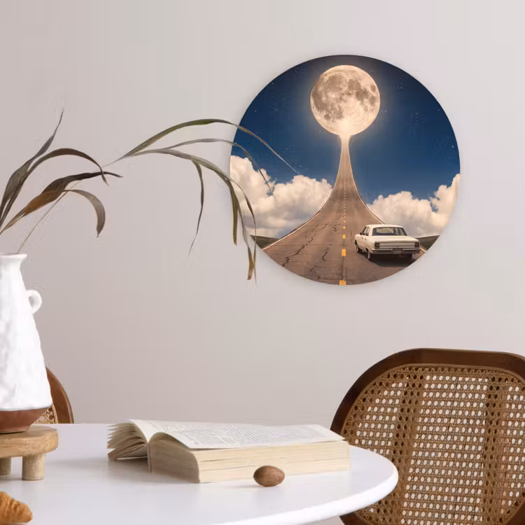 round wall art - Road - Moon - Night - Weg - Maan - Nacht Wandcirkel kunststof plaat 5mm dik klein