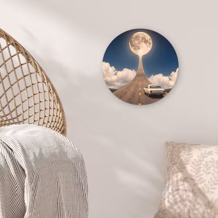 round wall art - Road - Moon - Night - Weg - Maan - Nacht Wandcirkel kunststof plaat 5mm dik klein