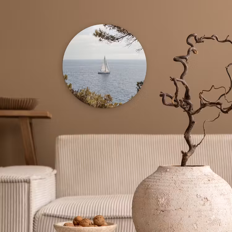 round wall art - Sailboat - trees - water - Zeilboot - bomen - water Wandcirkel kunststof plaat 5mm dik klein