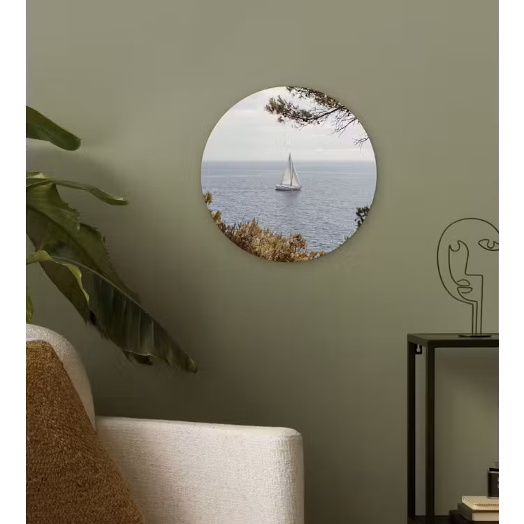 round wall art - Sailboat - trees - water - Zeilboot - bomen - water Wandcirkel kunststof plaat 5mm dik klein