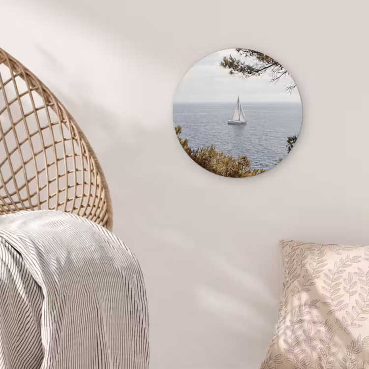 round wall art - Sailboat - trees - water - Zeilboot - bomen - water Wandcirkel kunststof plaat 5mm dik klein
