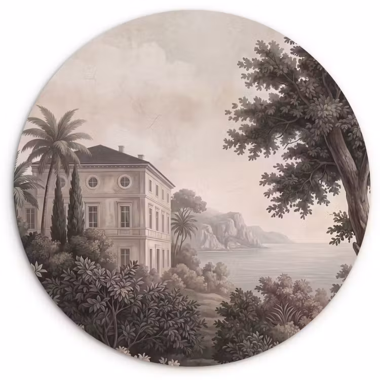 Zee - Villa - Beige Wandcirkel kunststof plaat 5mm dik klein -3d