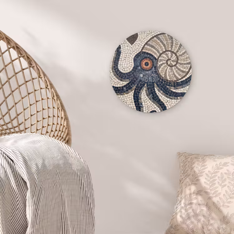 Zeeleven - Mozaïek - Kunst - Vintage - Beige Wandcirkel kunststof plaat 5mm dik klein -sfeer5