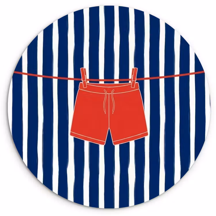 Shorts - Waslijn - Zomer - Illustratie - Rood Wandcirkel kunststof plaat 5mm dik klein -3d