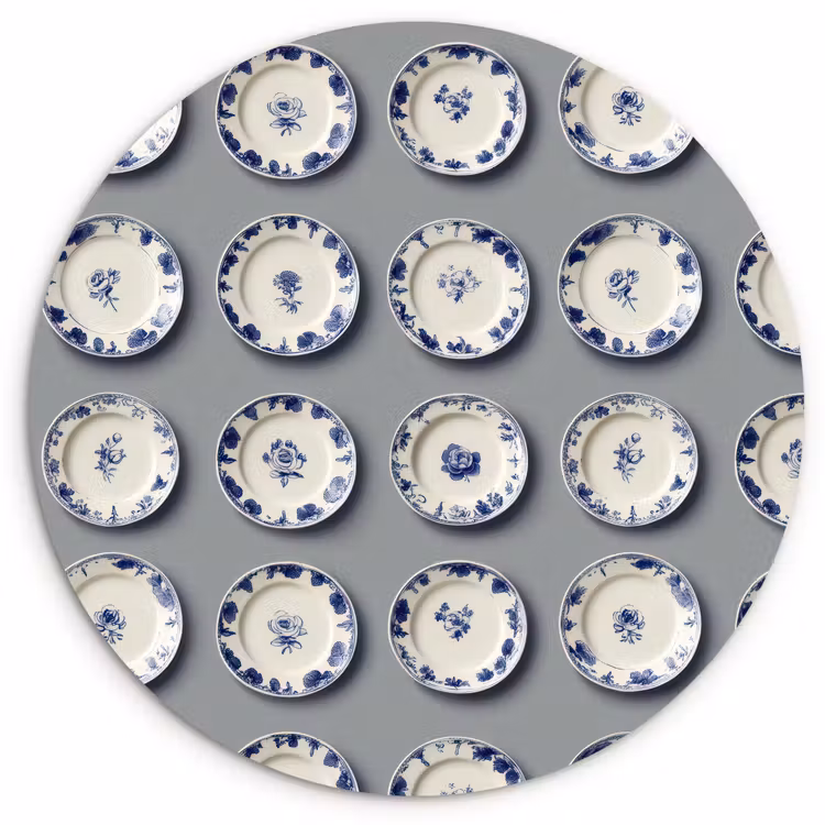Borden - Bloemen - Blauw - Wit Wandcirkel kunststof plaat 5mm dik klein 188 -3d