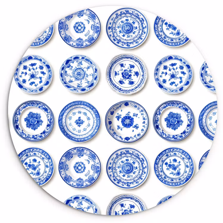 Borden - Bloemen - Patroon - Blauw Wandcirkel kunststof plaat 5mm dik klein 188 -3d
