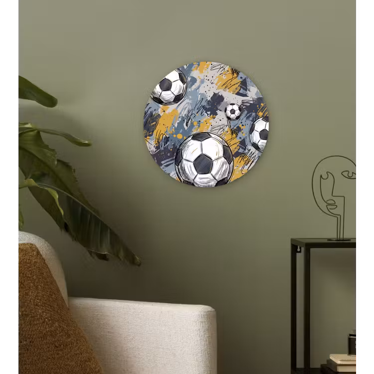 Voetbal - Abstract - Sport - Kleurrijk Wandcirkel kunststof plaat 5mm dik klein -sfeer3
