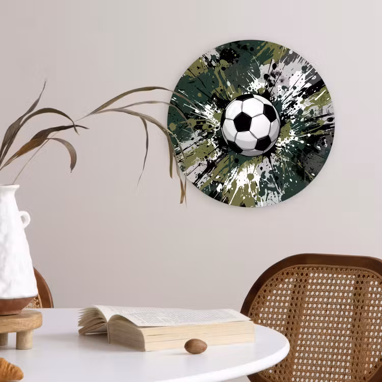 Voetbal - Verf - Spetters - Groen Wandcirkel kunststof plaat 5mm dik klein -sfeer4