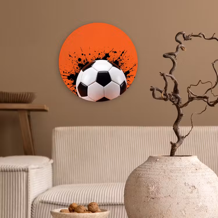 Voetbal - Verf - Sport - Oranje Wandcirkel kunststof plaat 5mm dik klein -sfeer1