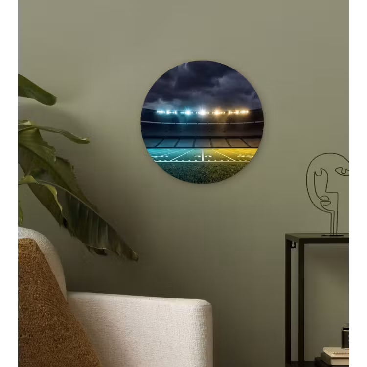 Voetbal - Stadion - Nacht - Modern Wandcirkel kunststof plaat 5mm dik klein -sfeer3