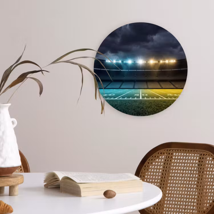 Voetbal - Stadion - Nacht - Modern Wandcirkel kunststof plaat 5mm dik klein -sfeer4