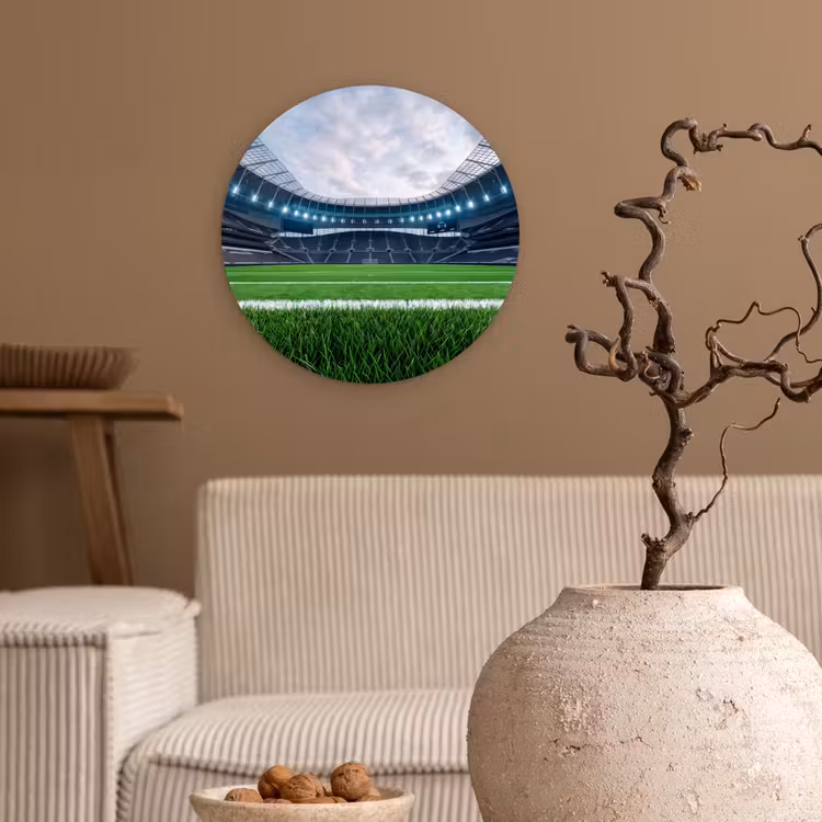 Voetbal - Stadion - Sport - Groen Wandcirkel kunststof plaat 5mm dik klein -sfeer1