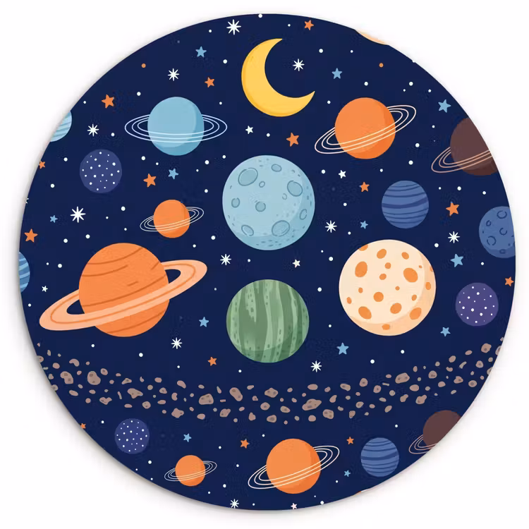 Ruimte - Planeten - Kleurrijk Wandcirkel kunststof plaat 5mm dik klein -3d