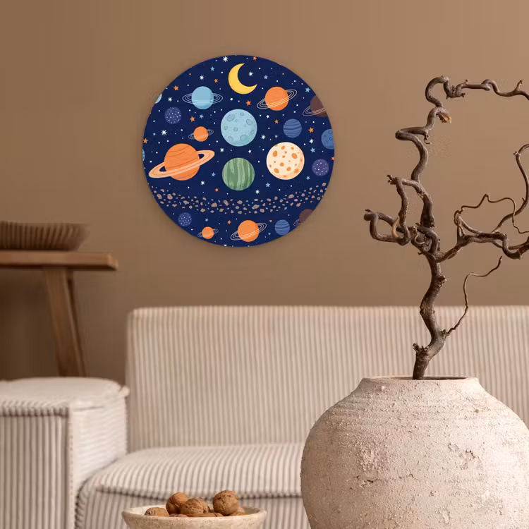 Ruimte - Planeten - Kleurrijk Wandcirkel kunststof plaat 5mm dik klein -sfeer1