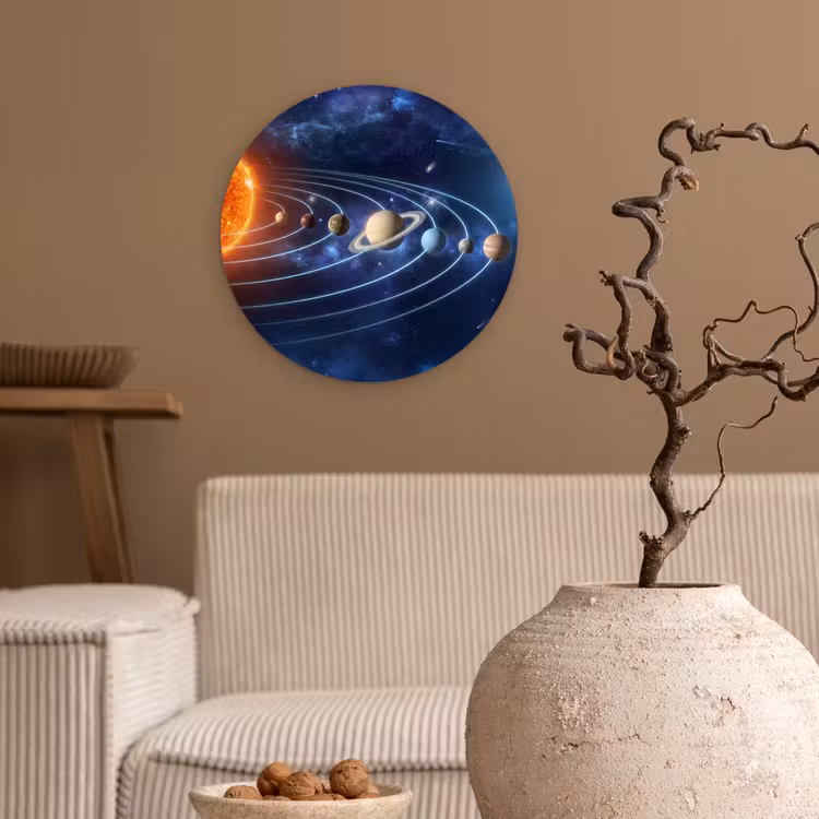 Ruimte - Zonnestelsel - Blauw Wandcirkel kunststof plaat 5mm dik klein -sfeer1
