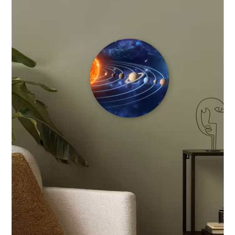 Ruimte - Zonnestelsel - Blauw Wandcirkel kunststof plaat 5mm dik klein -sfeer3